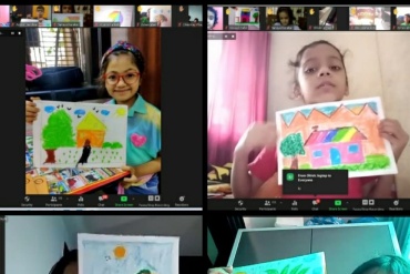 Students actively participating in an internal activity at AK Joshi State Board School, showcasing their creativity and talents in a vibrant and engaging environment.